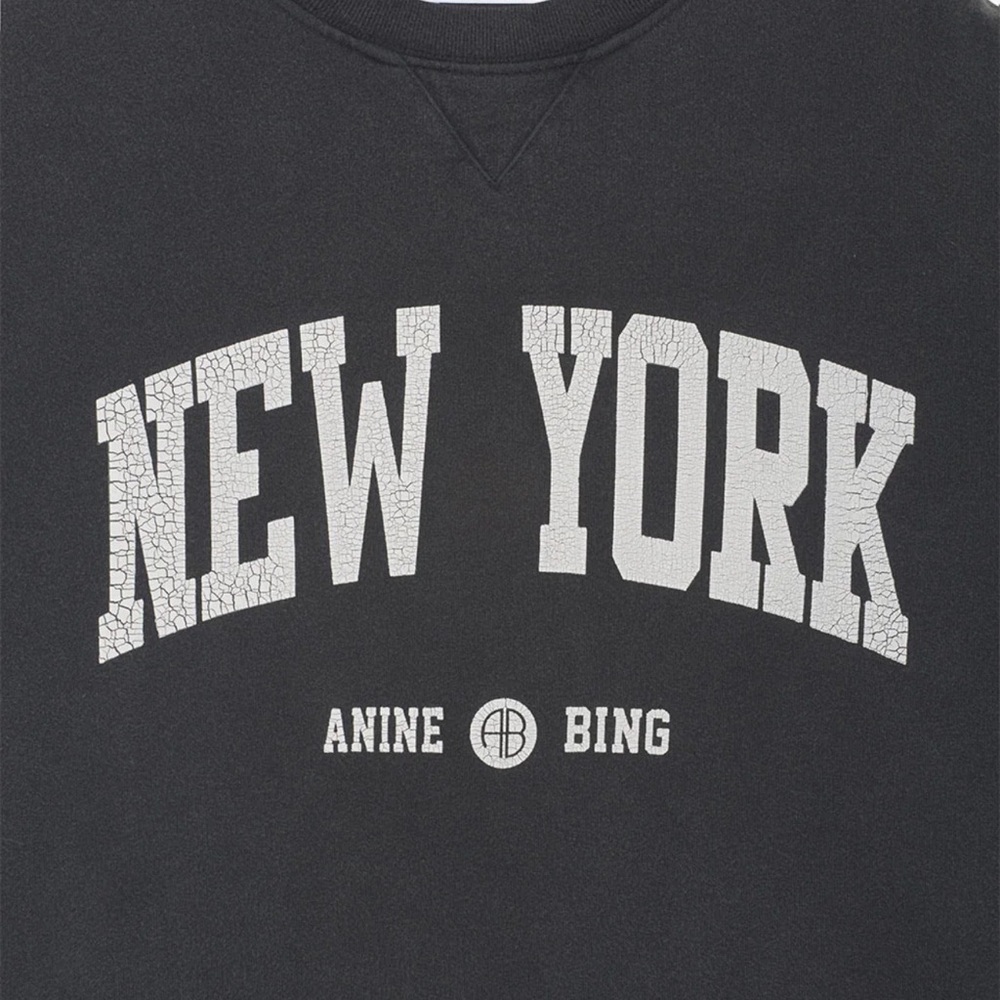Anine Bing Charcoal Sweatshirt with White 'New York' Print